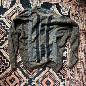 Men's Olive Green Patterned Knit Sweater